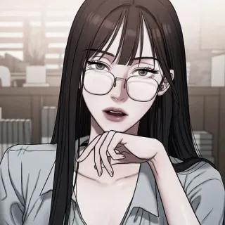 💀 phụ nữ, kính, chân dung, hoạt hình, manga, anime, cô gái, tóc dài whatsapp sticker