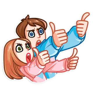 👍 Cartoon, Aufgeregt, Daumen hoch, Paar, Illustration telegram sticker