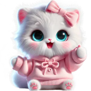👍 고양이, 새끼 고양이, 귀여운, 카와이, 폭신한, 동물, 애완 동물, 리본, 분홍색 whatsapp sticker