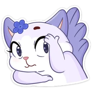 👀 chat, dessin animé, animal, mignon, fleur, violet, autocollant, kawaii whatsapp sticker