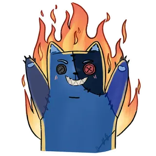 🔥 Katze, Feuer, Cartoon, Gruselig, Tier, Sticker, Blau telegram sticker