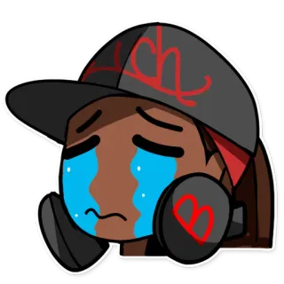 😭 Lch B llorando, triste, dibujos animados, emoción, auriculares, gorra telegram sticker