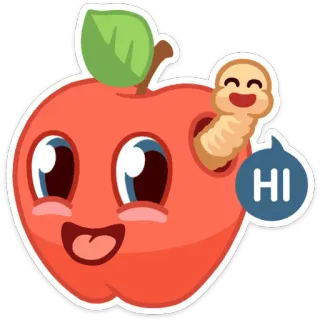 👋 HI apple, worm, cartoon, greeting, kawaii telegram sticker