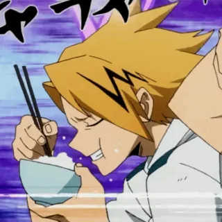 ⚡️ Denki Kaminari My Hero Academia Denki Kaminari, My Hero Academia, Anime, Comiendo, Arroz, Palillos whatsapp sticker