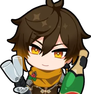 🥂 Zhongli Genshin Impact anime, game, celebration, chibi, cheers, genshin impact, zhongli telegram sticker