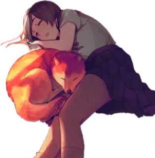 ❄ girl, sleeping, dog, fox, nap, cute, animal, relaxing telegram sticker