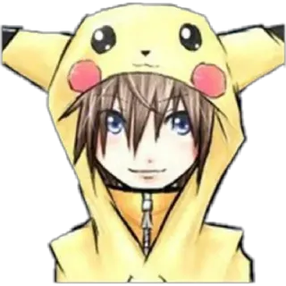 🥺 pikachu, anime, chico, sudadera con capucha, fanart, dibujos animados whatsapp sticker