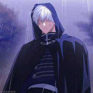 🖤 @HAWKS Anime, Manga, Figure encapuchée, Cheveux blancs, Cape, Personnage telegram sticker