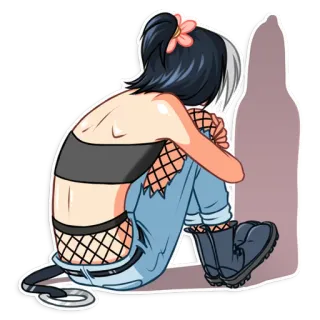 😓 Anime, Garota, Sentada, Triste, Emo, Desenho animado whatsapp sticker