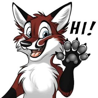 👋 HI! Furry, Raposa, Desenho Animado, Saudação, Olá, Animal, Amigável, Ilustração telegram sticker