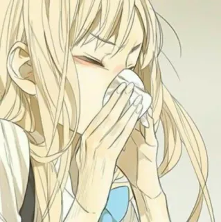 🌟 Mädchen, Anime, Taschentuch, traurig, krank, blond, Cartoon whatsapp sticker