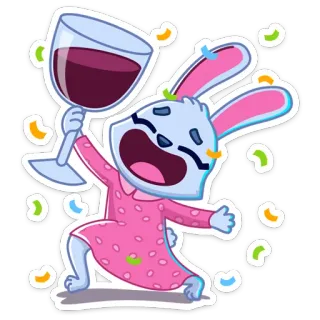 🍷 coniglio, vino, festa, party, cartone animato, carino, alcol whatsapp sticker