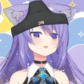😺 Moona Hoshinova Anime, VTuber, Fofo, Cabelo roxo, Orelhas de gato whatsapp sticker