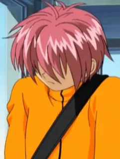 😶 Anime, Manga, Junge, Pinke Haare, Orange Jacke telegram sticker