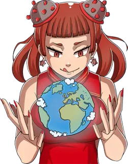 🌐 mujer, tierra, planeta, dibujos animados, global, lindo, rojo telegram sticker