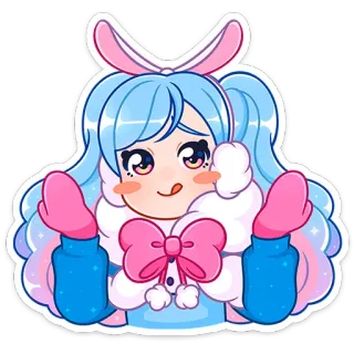 😋 słodkie, anime, dziewczyna, naklejka, kawaii, królik, zima telegram sticker