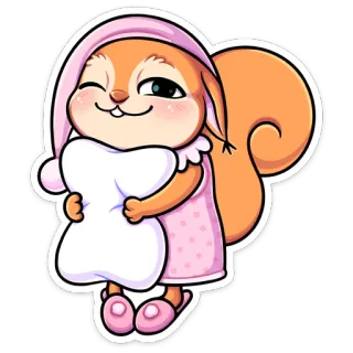 😴 esquilo, desenho animado, sonolento, travesseiro, fofo, animal telegram sticker