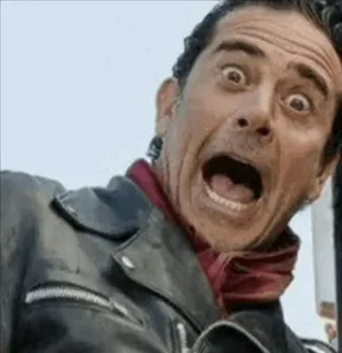 😱 Negan The Walking Dead злодей, в шоке, ужасы, сюрприз, телешоу whatsapp sticker