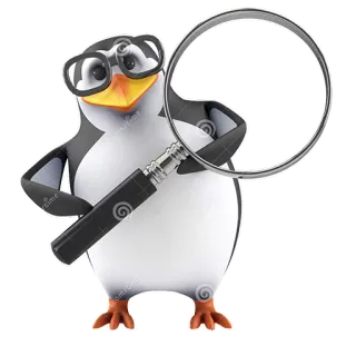 🔍 chim cánh cụt, kính lúp, kính, điều tra, tìm kiếm telegram sticker