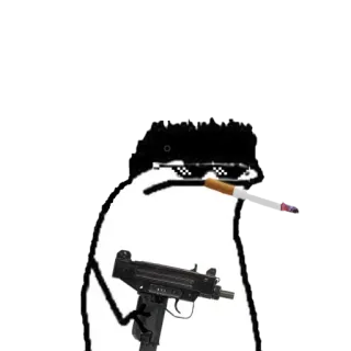 😏 arma, ametralladora, cigarrillo, arma, fumar, guay, meme whatsapp sticker