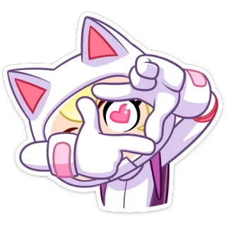 ❤ Аниме, Персонаж, Кот, Милый, Каваий, Наклейка, Уши telegram sticker