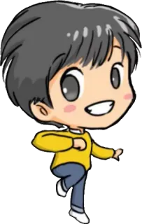 💃 kartun, anak laki-laki, senyum, ilustrasi, chibi, bahagia telegram sticker