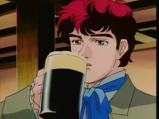 😋 anime, drinking, beer, man, vintage telegram sticker