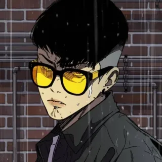 🇨🇼 Stile anime, Pioggia, Occhiali gialli, Personaggio, Adolescente whatsapp sticker