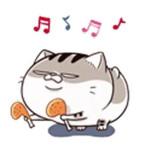 😎 Katze, Musik, Hühnchen, Hähnchenschenkel, niedlich, Cartoon, Noten, Singen telegram sticker