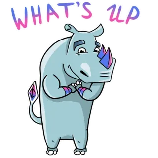 😃 WHAT'S UP rinoceronte, animale, cartone animato, saluto, che c'è?, amichevole, carino whatsapp sticker