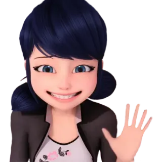 👋 Marinette Miraculous Ladybug 만화, 애니메이션, 소녀, 웃는, 손 흔드는, 인사 whatsapp sticker