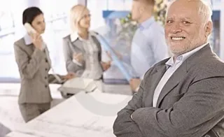 🕴 Hide the Pain Harold meme, stock photo, Harold, smile, pain telegram sticker