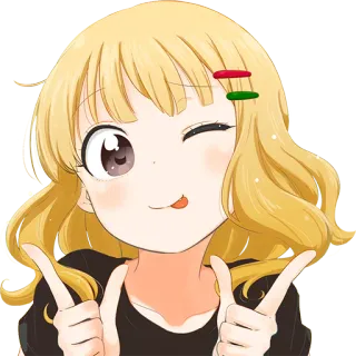 😜 Anime, Carino, Ragazza, Cartone animato, Occhiolino, Segno di pace telegram sticker