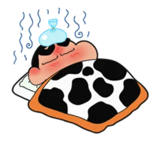 🤒 malade, maladie, fièvre, dessin animé, compresse froide, dormir, rhume telegram sticker
