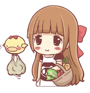 🍎 Anime, Chibi, Mädchen, Cartoon, Niedlich, Essen, Korb, Gemüse telegram sticker