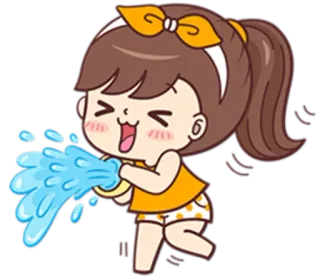 💦 dibujo animado, pistola de agua, niña, jugando, alegre, divertido telegram sticker