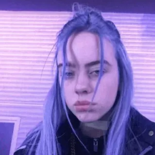 😐 Billie Eilish músico, cantante, pelo morado, celebridad, estrella pop telegram sticker