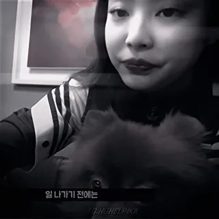 🫧 일 나가기 전에는 femme, chien, coréen, noir et blanc, personne whatsapp sticker