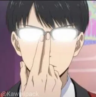 🥢 anime, middle finger, offensive gesture, character, glasses telegram sticker