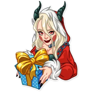 🎁 ác quỷ, cô gái, quà tặng, sừng, Giáng sinh, ác quỷ, ảo mộng telegram sticker