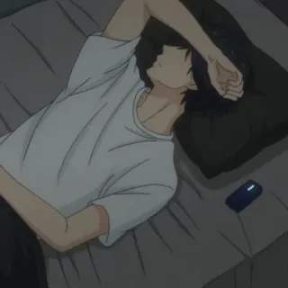 😣 Anime, Homem, Cama, Deitado, Sonolento, Triste, Solitário telegram sticker