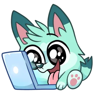 👩‍💻 autocollant, dessin animé, animal, loup, chien, ordinateur portable, mignon, kawaii telegram sticker