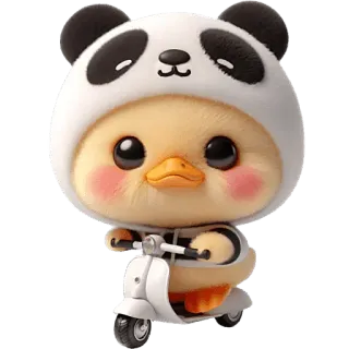 🛵 pato, panda, scooter, lindo, dibujos animados, animal telegram sticker