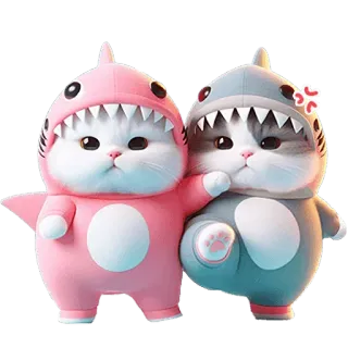 😠 猫, 小猫, 鲨鱼, 服装, 可爱, 动物, 宠物, 搞笑 whatsapp sticker