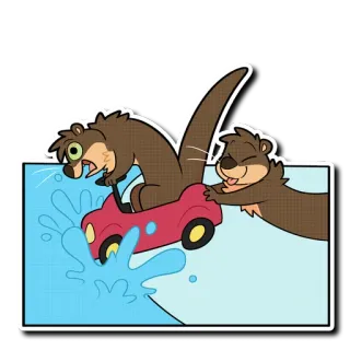 💥 otter, animal, car, water, cartoon telegram sticker