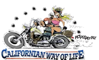 😊 CALIFORNIAN WAY OF LIFE moto, motards, impacts de balle, dessin animé, casque whatsapp sticker