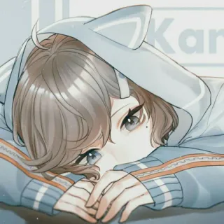 🙁 Kar อนิเมะ, คาวาอิ, เสื้อฮู้ด, น่ารัก, มังงะ, หูแมว, ตัวละคร telegram sticker