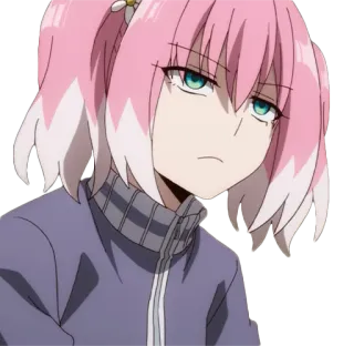 😠 Anime, Personaje, Chica, Pelo rosa, Coleta, Inexpresiva, Dibujo animado telegram sticker
