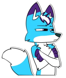 😠 antropomorfik, rubah, kartun, hewan, furry, biru, ungu whatsapp sticker