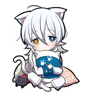 😴 อนิเมะ, แมว, ง่วง, น่ารัก, จิบิ, คาวาอิ, หูสัตว์ telegram sticker